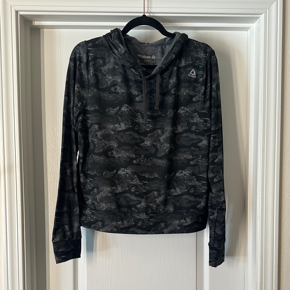 Reebok Black and Gray Camo Hoodie
